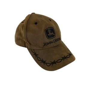 John Deere Embroidered Cap Hat Barbed Wire Logo Waxed Cotton Brown